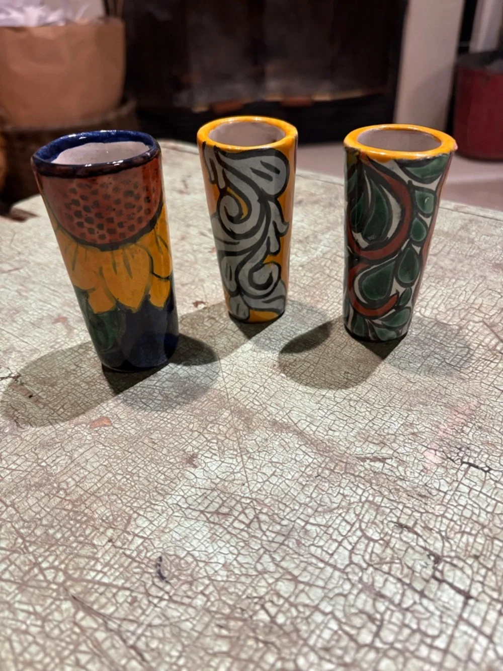 Hand Painted Mini Vase Set Shot Glasses Boho Folk Art Rustic Decor - Picture 2 of 6